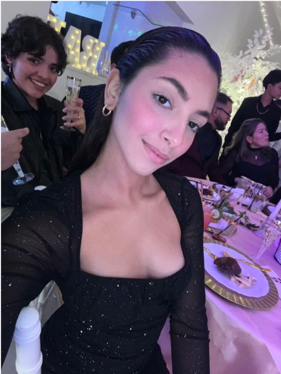 Black Sparkly Partially Sheer Mini Party Dress Long Bell Sleeves - Picture 12 of 13